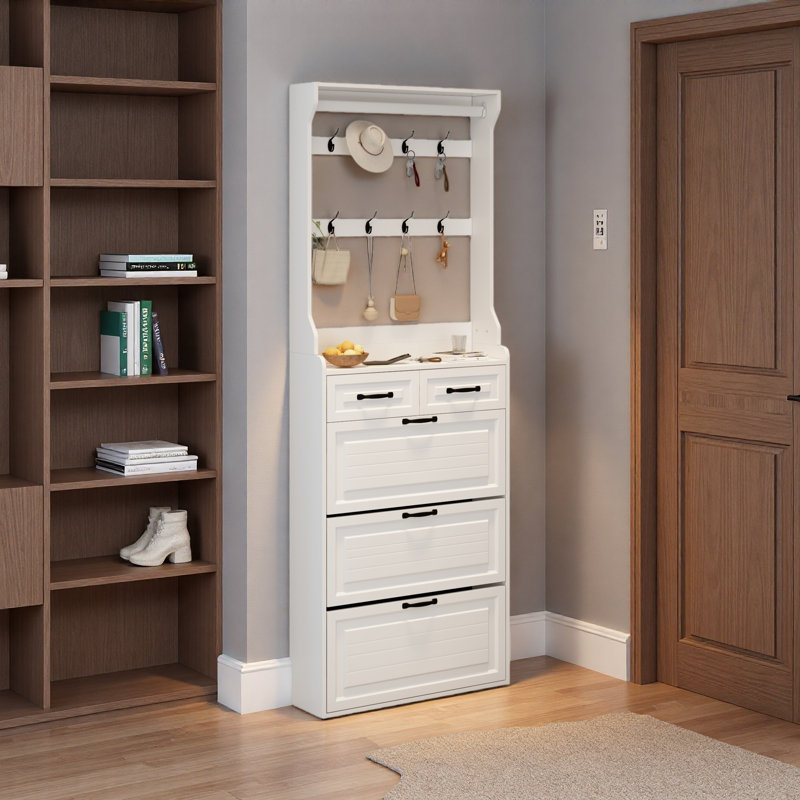 Shoe Cabinet With 3 Doors 2 Drawers With Hanger,Large Space For Storage