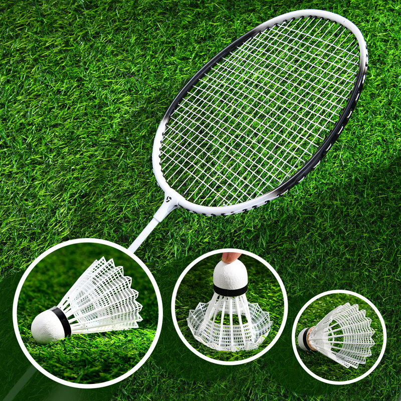 Patiassy Badminton Sets with Net, with 4 Carbon Aluminum Badminton Rackets 2 Badminton Shuttlecocks, White