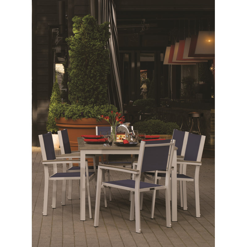 Travira Stacking Patio Arm Chair, Chalk, Ink Pen, Tekwood Natural