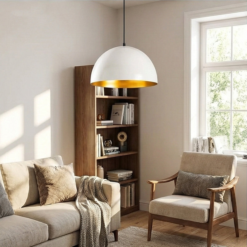 Luminaire suspendu en dôme à hauteur réglable, Blanc, H 43,7 po x l 11,8 po x P 11,8 po