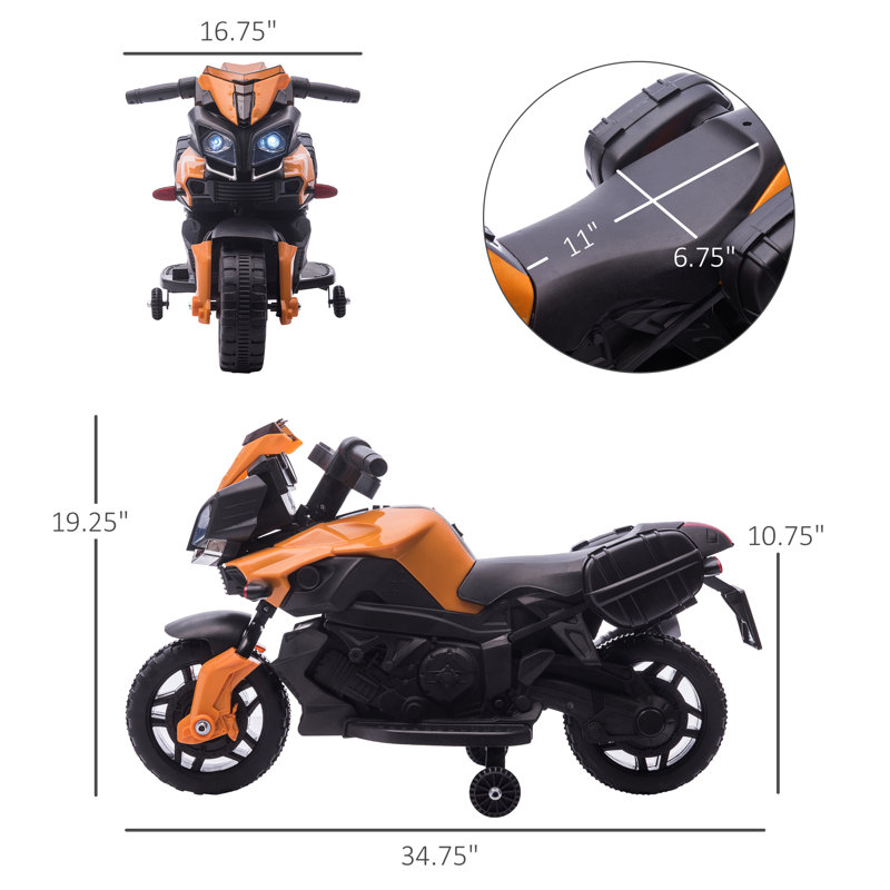 6-Volt Orange Electric Kids Motorcycle with Training Wheels