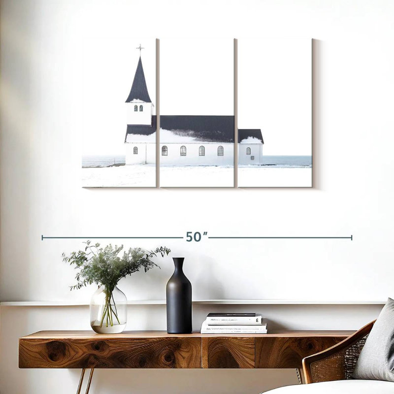 White Winter Church, H 24 po x l 38 po