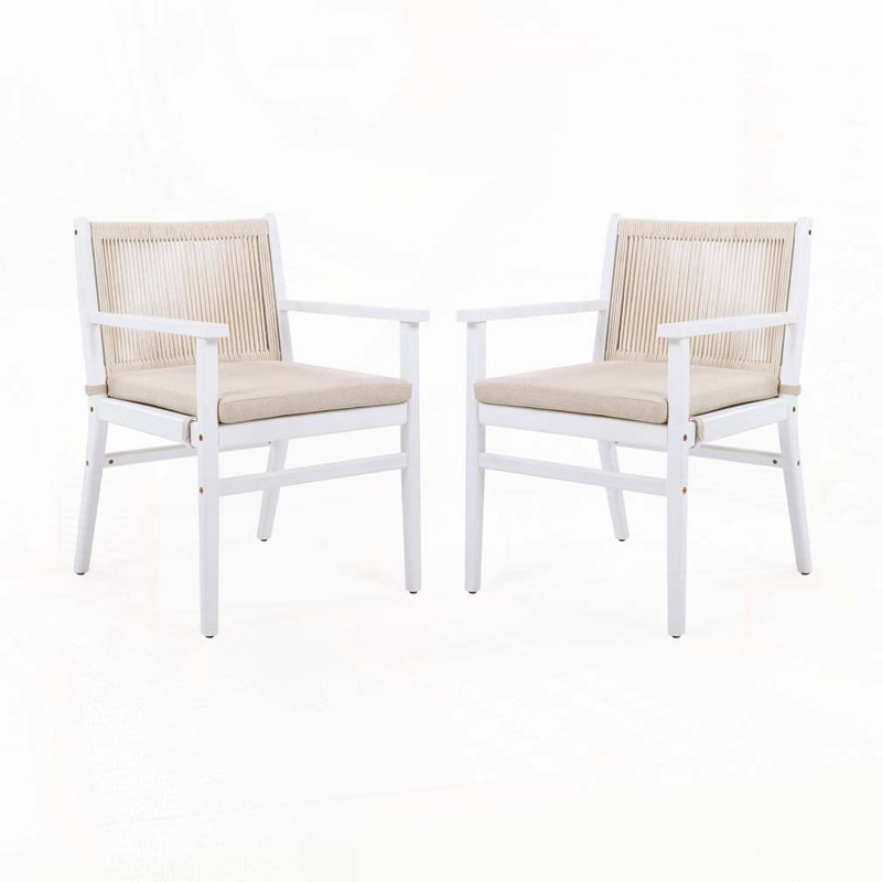 Outdoor Patio Acacia Wood Patio Armchair with Rope Design, White