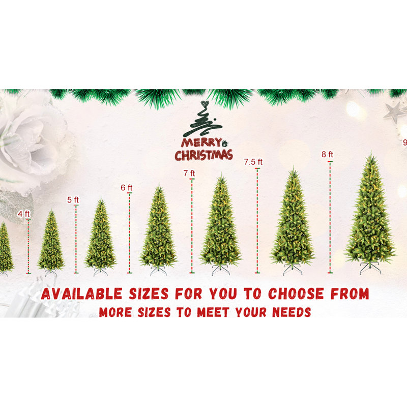 Arbre de Noël à crayon mince de 5 pi, 200 lumières à DEL blanc chaud, 610 branches Pe + réalistes, arbre facile à installer dans les espaces restreints avec support économiseur d'énergie et structure à charnières pour les bureaux