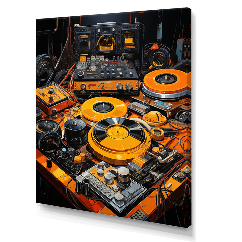 «Yellow Turntables Boom Boxes III», reproduction sur toile encadrée, H 32 po x l 16 po, Toile tendue