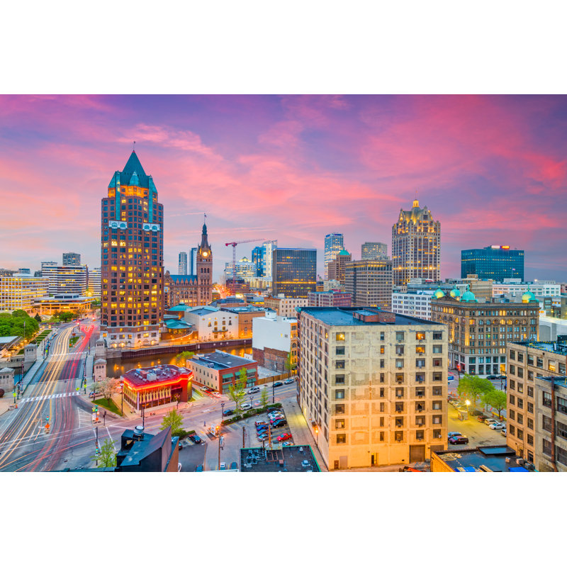 Makhiya Milwaukee, Wisconsin Skyline 1 Piece Wrapped Canvas Wall Art, 81cm H x 122cm W x 3.8cm D
