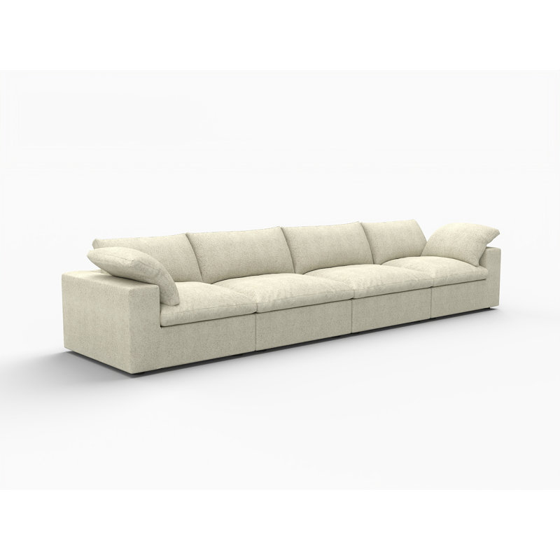Canapé modulaire 160 po en mélange de lin kaki avec coussins décoratifs 160 po