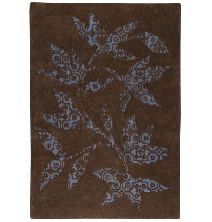Tapis décoratif en laine Touffeté à la main à motif floral brun/bleu Pouge