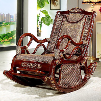Solid wood rattan woven leisure home rocking chair
