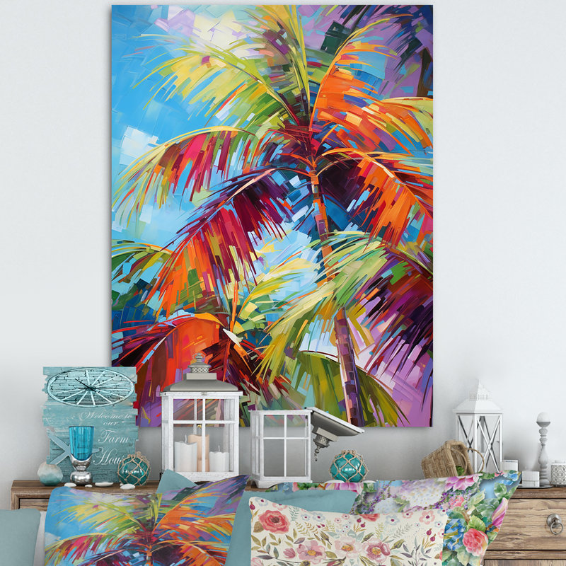 Millart Popart Palm Trees II - Palmiers et palmiers, reproduction d'art encadrée, H 40 po x l 30 po, Toile tendue, No Frame