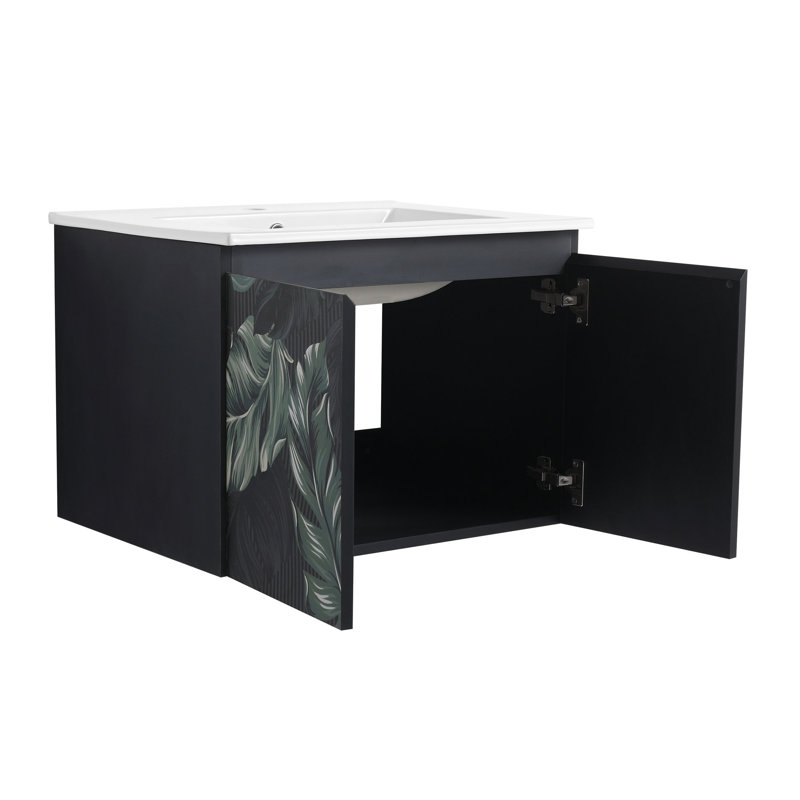 Meuble-lavabo mural 24 po avec lavabo en céramique et porte d'armoire à fermeture en douceur, ensemble KD
