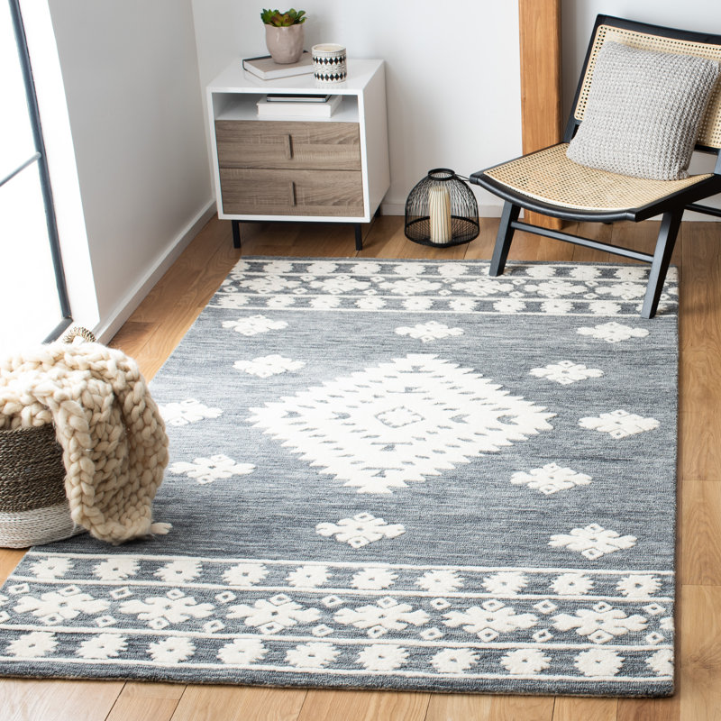 Hand Tufted Wool/Cotton Southwestern Rug in Dark Gray, Rectangle 8' x 10'