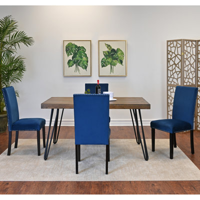 5 Dining: Metal Table And 4 Chairs With Velvet Seats, Dining : Rectangular Chairs, Engineered Wood
