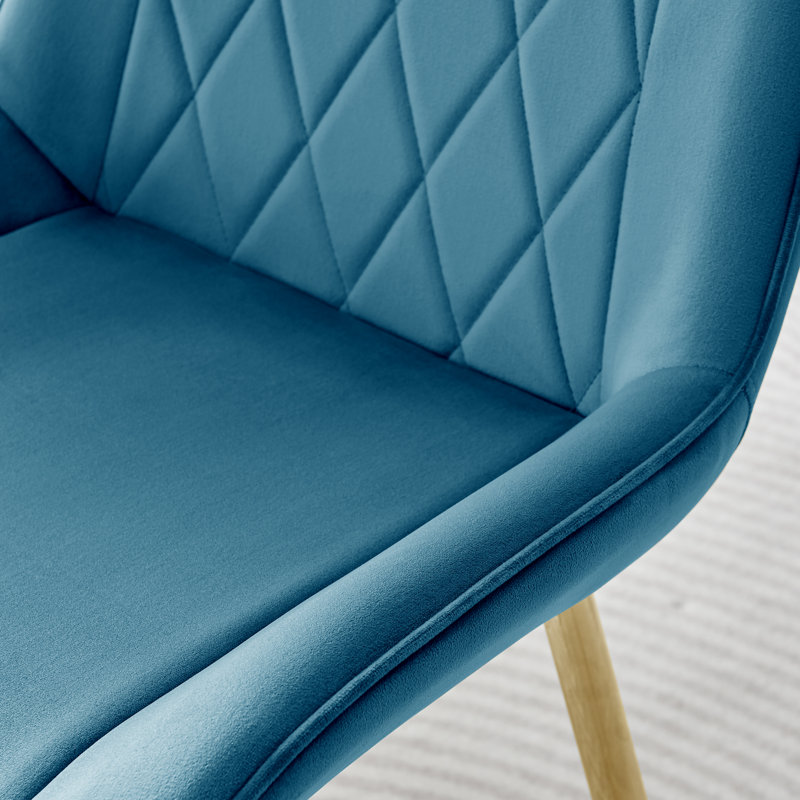 Scottsmoor Modern High Gloss & Glass Dining Set - 4 Luxury Velvet Mid-Century Upholstered Chairs, Blue/Gold