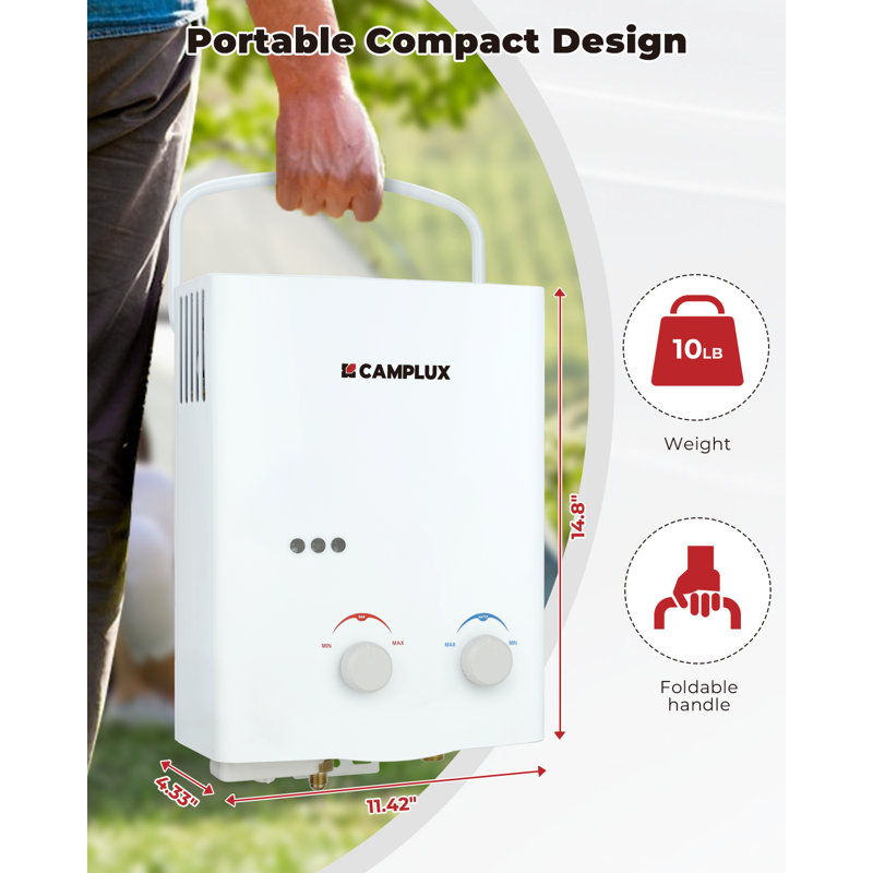 CAMPLUX Outdoor Portable 1.32 GPM Liquid Propane Tankless Water Heater, White