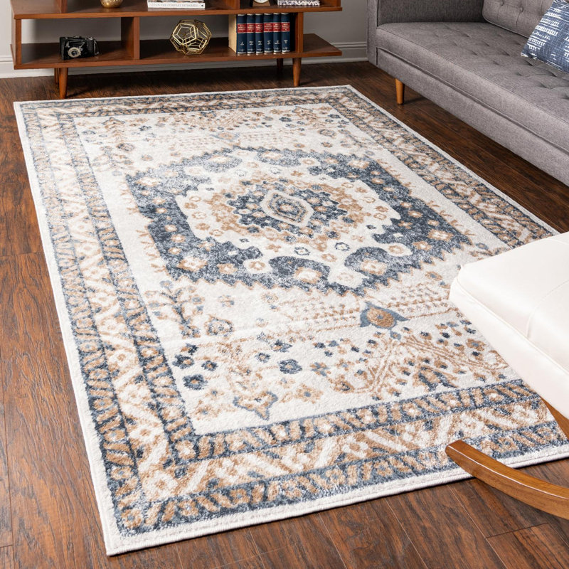 Bracamonte Oriental Ivory/Blue/Beige Area Rug, Rectangle 7'1" x 10'