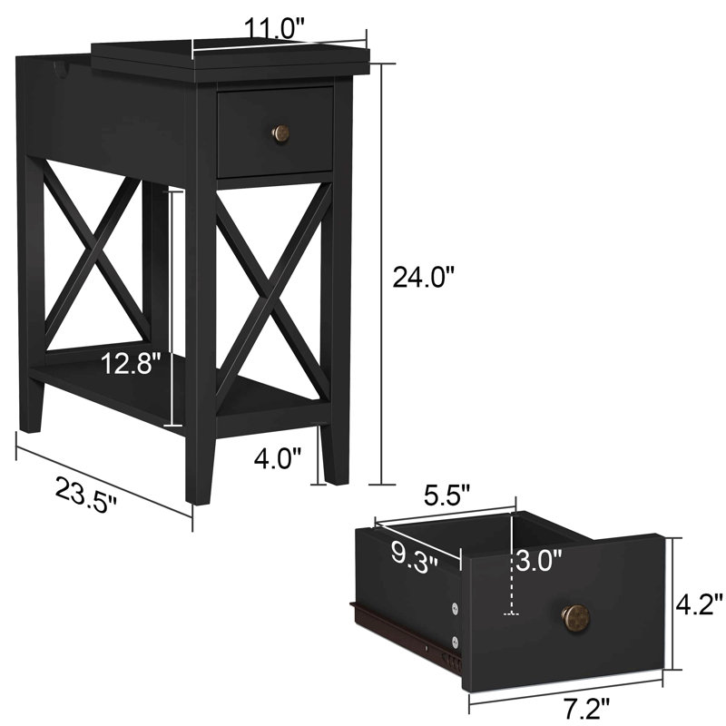 Table de bout à 2 tiroirs, table de bout étroite avec tiroir et petite table de chevet d'appoint pour les petits espaces