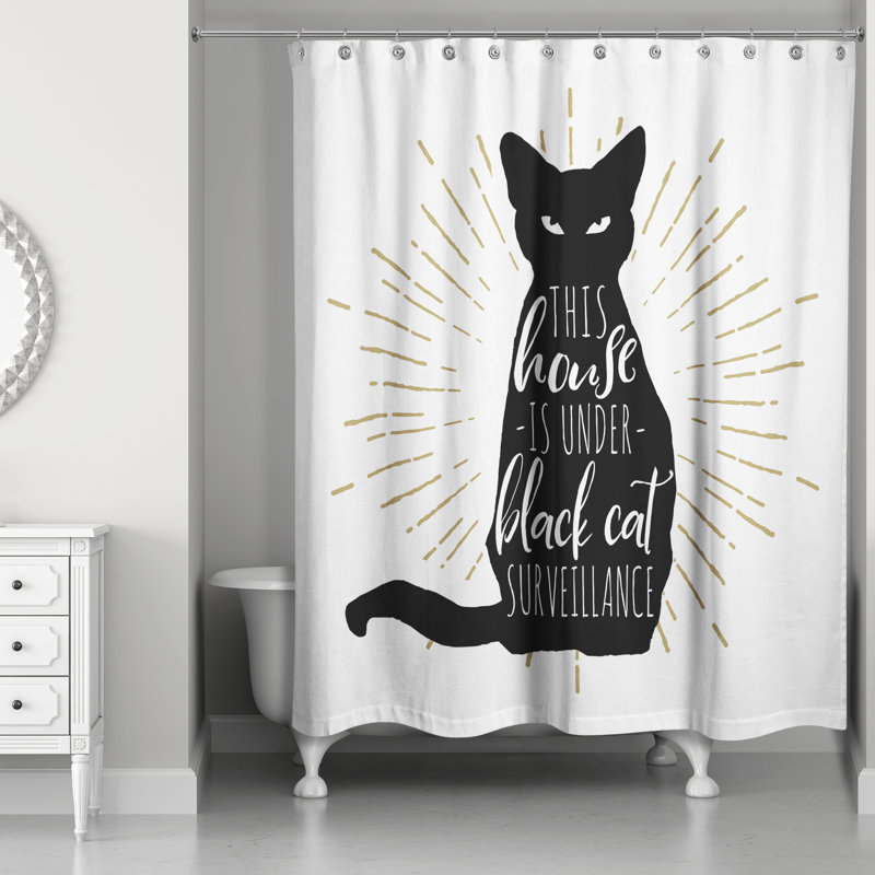 Rideau de douche simple noir cat house Loree