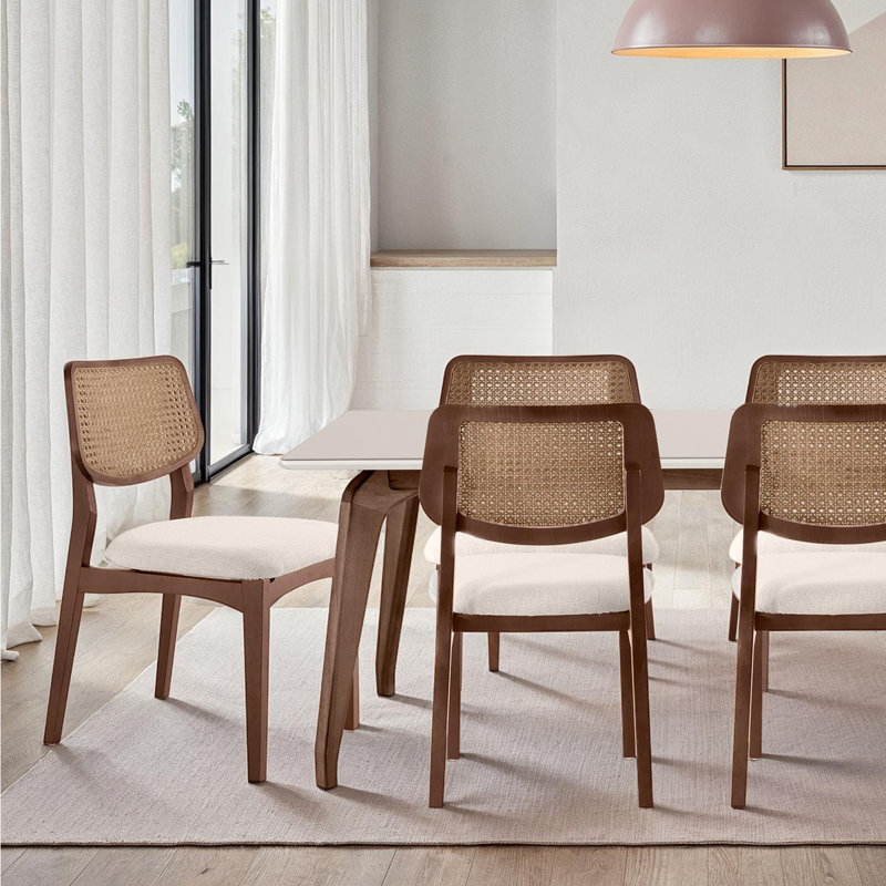 Modern Brazilian - Beth - Cane Side Chair - Medley Ivory Seat - Nogal Frame - Nogal Cane Webbing, Medley Ivory/Nogal/Nogal