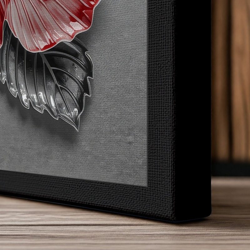 Hibiscus in Bloom Botanical - Wrapped Canvas, 30x20 - 76.2 x 50.8 cm, Black Border