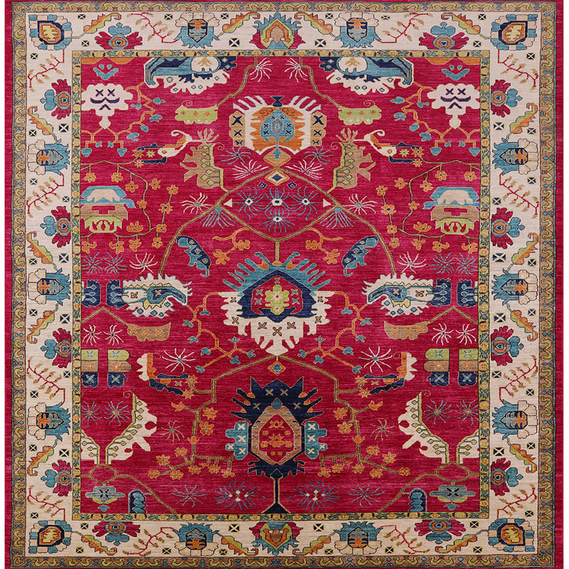 Tapis à motif oriental rose, Carré 4 pi