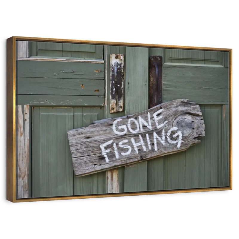 Panneau de pêche rustique, 40 po x 27 po, Cadre flottant doré