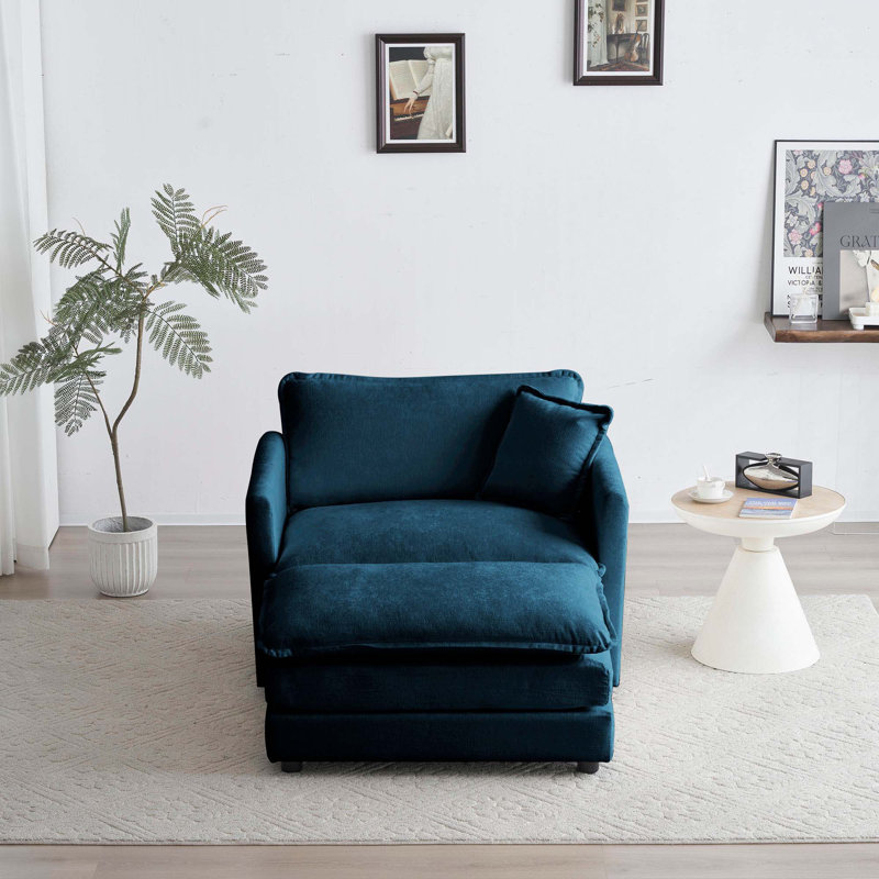 Chaise d'appoint avec repose-pieds, Bleu