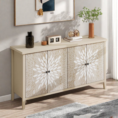 4-door Sideboard With Adjustable Shelves And Exquisite Creative Carving