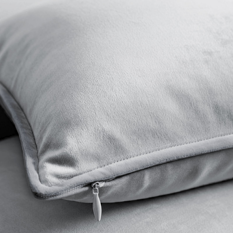 Ensemble de 2 housses de coussins décoratifs en velours luxueux pour la collection de 1 lit double, 20 po x 20 po, Gris clair