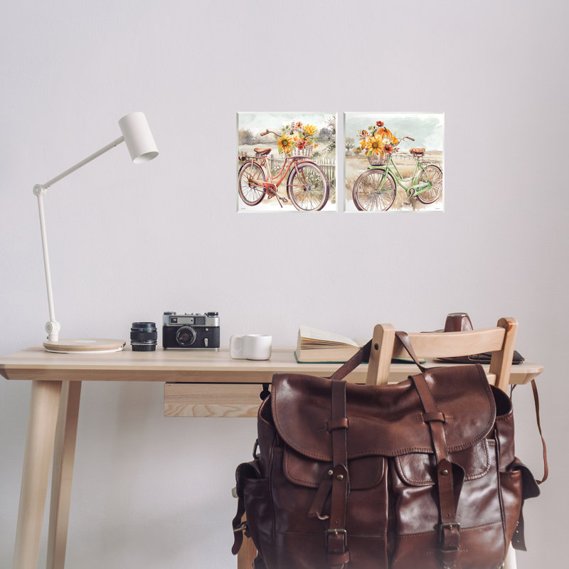 «Rustic Autumnal Bicyclcles», ensemble de 2 toiles par Nicole DeCamp