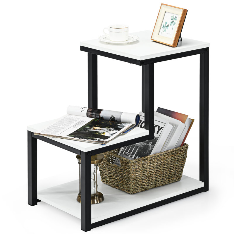 Leong Floor Shelf End Table, White
