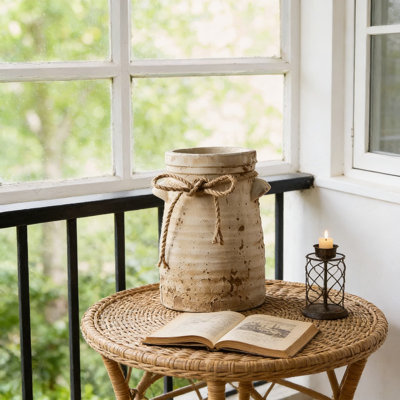 Ceramic Decorative Vase, 8 Inch Rustic Distressed Pottery Vase For Home Decor, Ideal For Shelf, Mantle, Entryway, Living Room, And Table Centerpiece