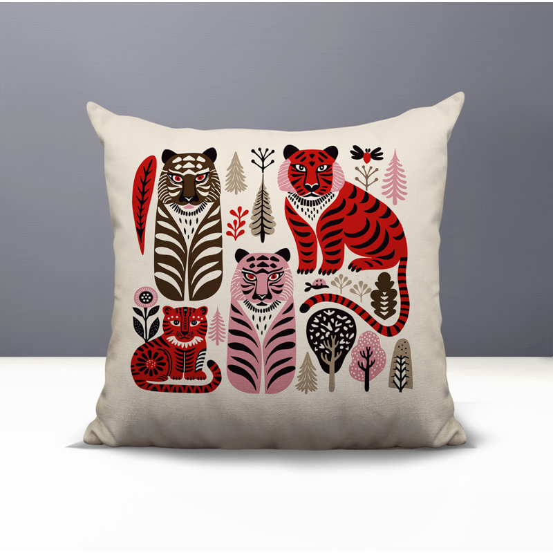 Oreiller carré réversible intérieur / extérieur Isa Tiger, Carré 15 po, Rouge