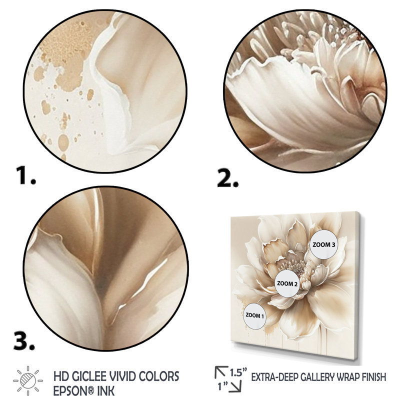 «Blooming Beige Floral Design III», reproduction d'art sur toile botanique, H 36 po x l 36 po x P 1,5 po, Toile tendue