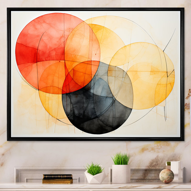Motif géométrique de couleurs douces III - art mural géométrique, Cadre flottant noir, H 24 po x l 32 po x P 1 po