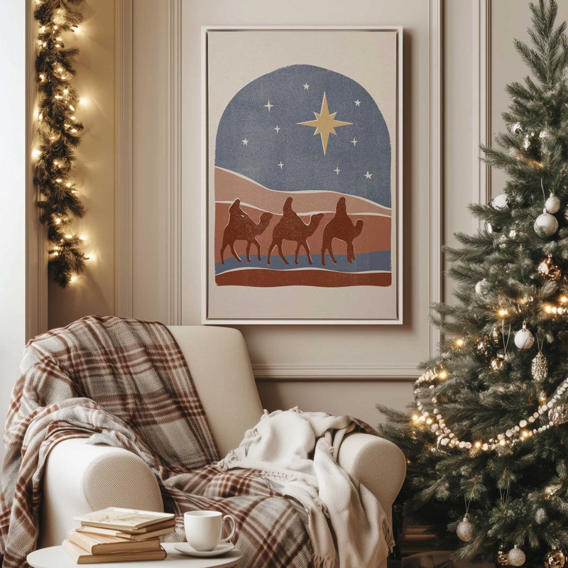 Étoile de Bethléem, crèche de Noël II, reproduction sur Canva, H 12,75 po x l 8,75 po, Cadre flottant noir