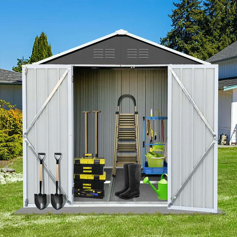 Metal Outdoor Storage Shed 6ft x 4ft, Steel Utility Tool House with Door Iyofe Siding Color: Gray
