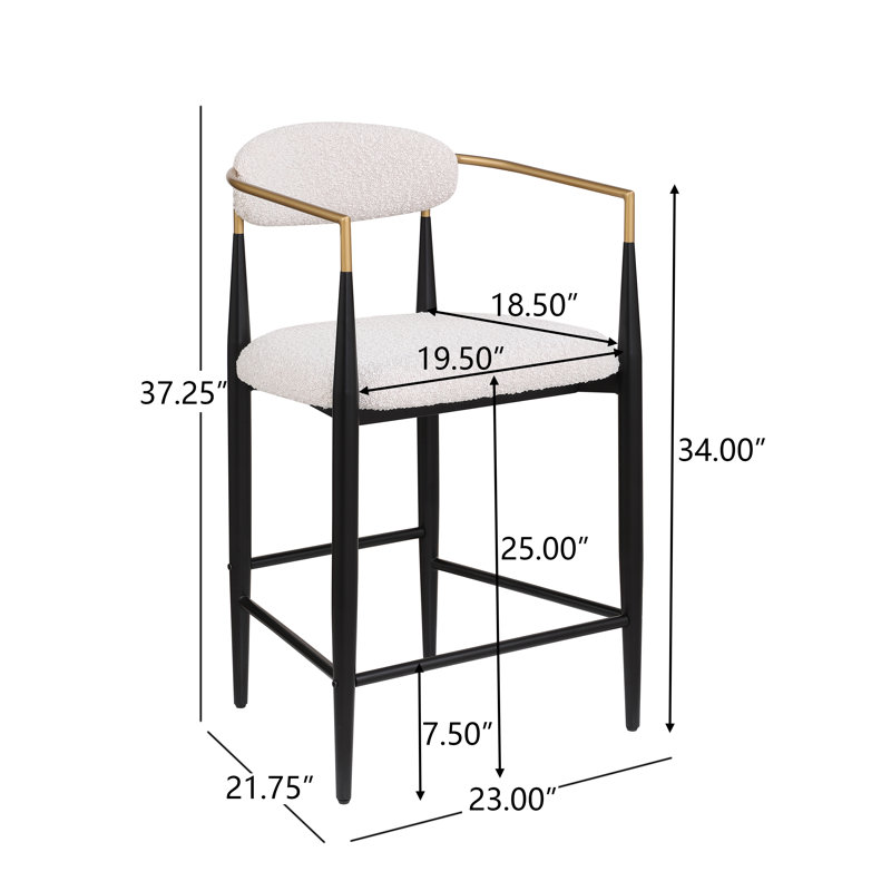 Amen Upholstered Bar Stools, Boucle Beige/Black Base, Counter Stool (25." Seat Height)