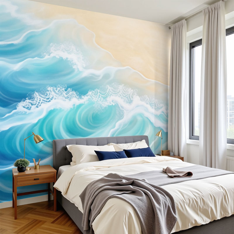 Papier peint auto-adhésif Ocean Waves Abstract Seascape, 144" L x 100" W