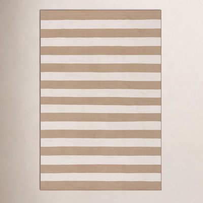 Khaki Hand-Woven Striped Outdoor Rug