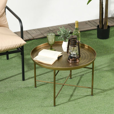 24" Round Coffee Table with Hammered Tray Top Metal Centre Table
