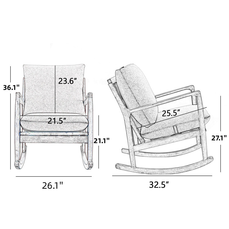 Zoller 26'' Wide Modern Soft Arm Rocking Chair with Wooden Frame and Removable Cushion