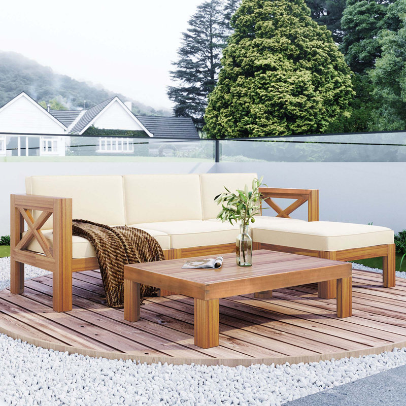 Ensemble de conversation modulaire 5 pièces avec coussins d'extérieur, Beige