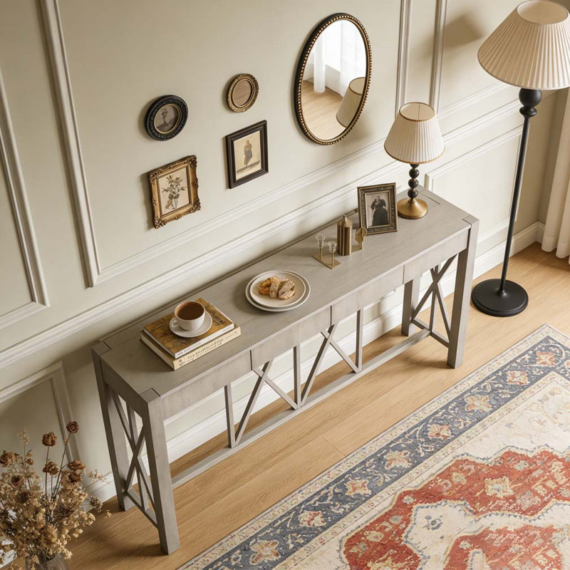 Console en acacia avec placage et tiroirs spacieux, Grey