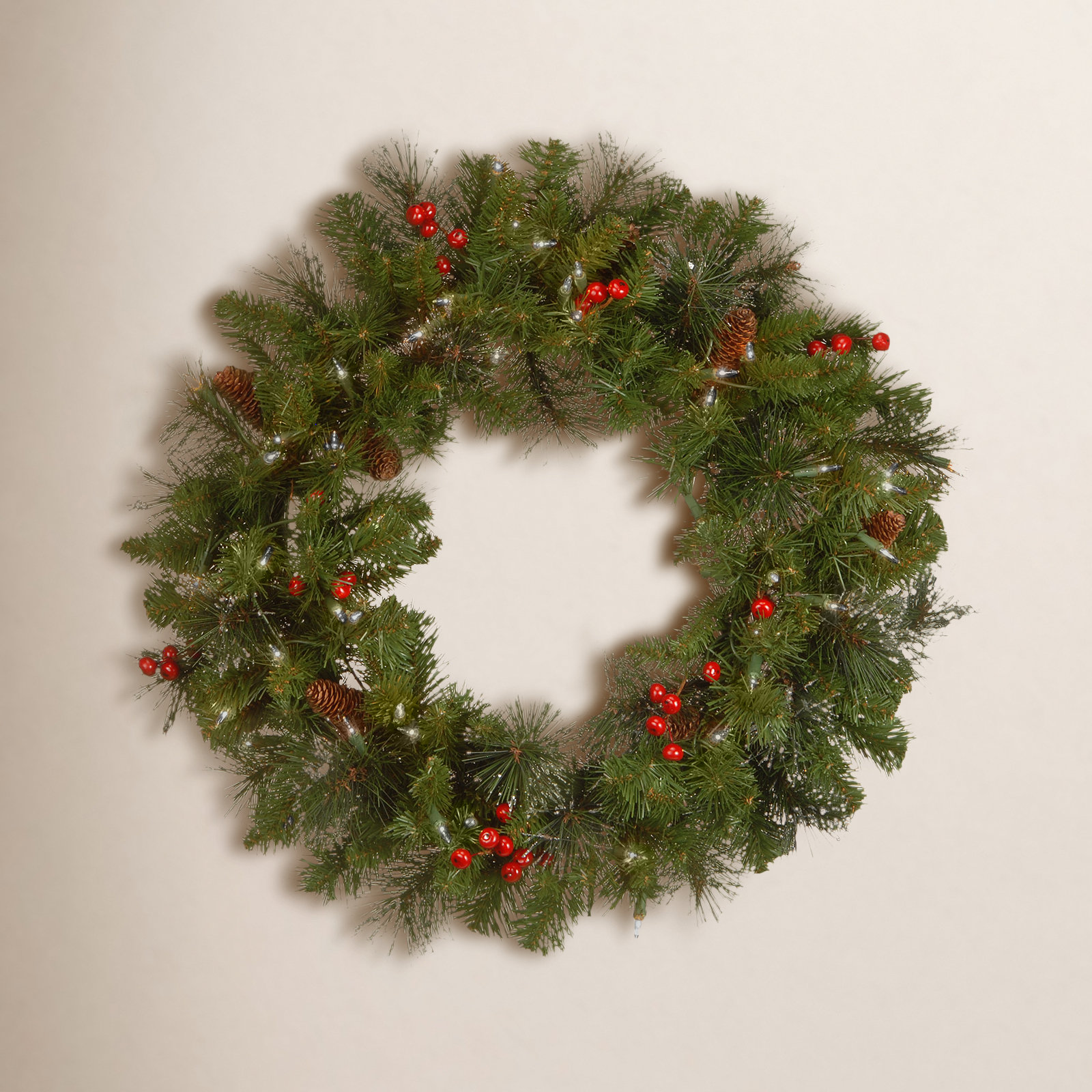 The Holiday Aisle® Crestwood Spruce Wreath with Clear Lights, 24"