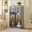 Vitrine haute de 60,6 po avec porte en verre trempé, éclairage DEL, deux tiroirs, armoire de rangement de style moderne pour le salon, le bureau et le bureau