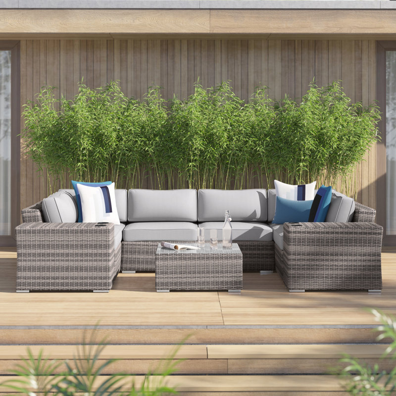 Ensemble de conversation pour 4 personnes avec coussins Biles Wicker