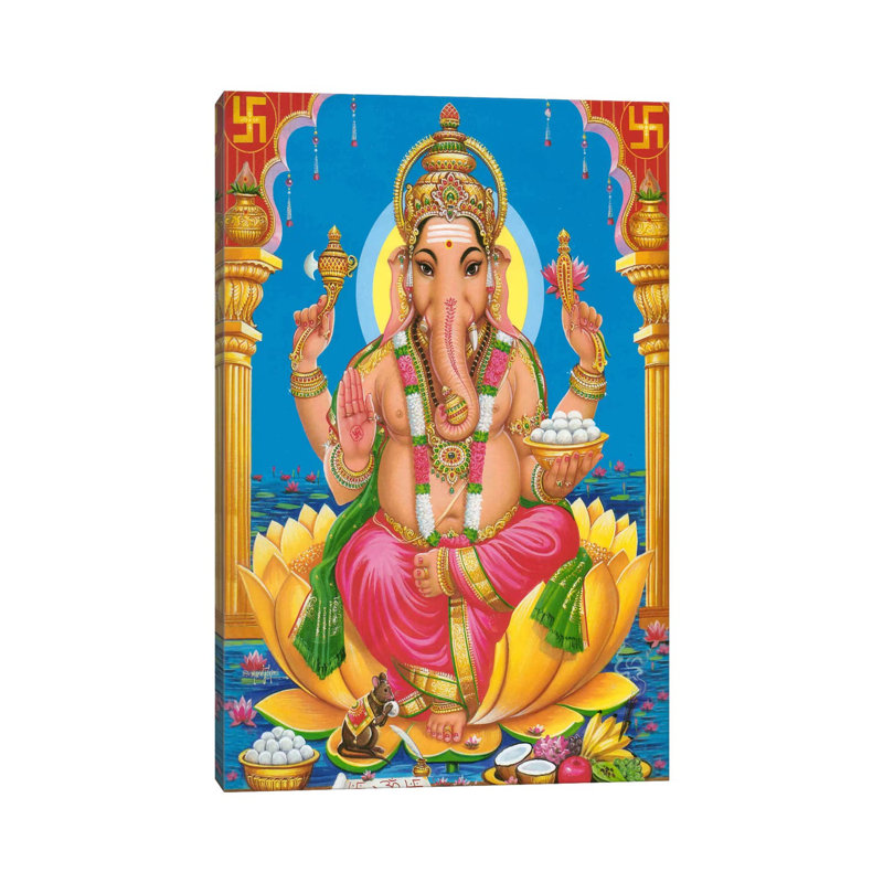 Ganesha Hindu God Fine Art - Wrapped Canvas Painting, 20.32 cm H x 30.48 cm W