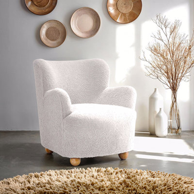 Chaise d'appoint de style contemporain à finition blanche et dossier courbé avec pieds en boule et accoudoirs inclinés