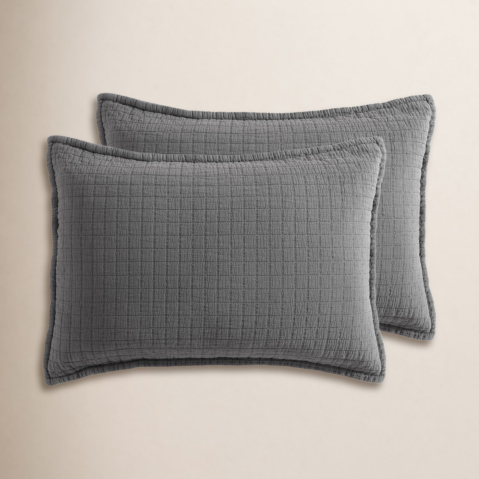 Garment Washed Cotton Shams, King, Dark Gray